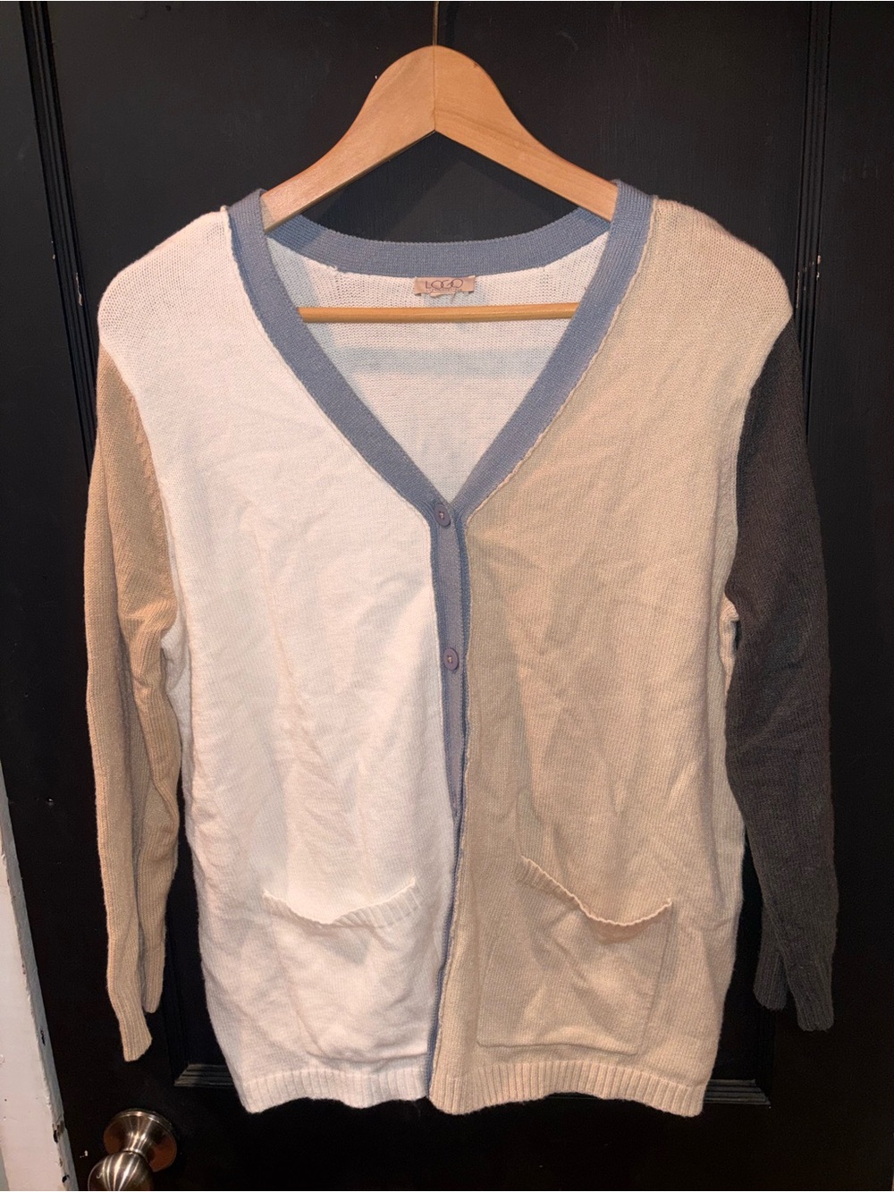LOGO Lori Goldstein Colorblock Long Cardigan Sweater Size Small